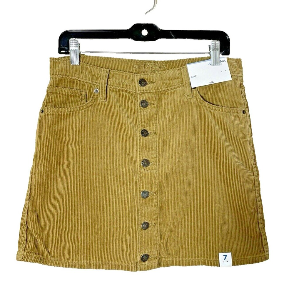 Arizona Jean Co Corduroy Fall Tan Preppy Y2K Skirt Front Button Pockets NWT 7